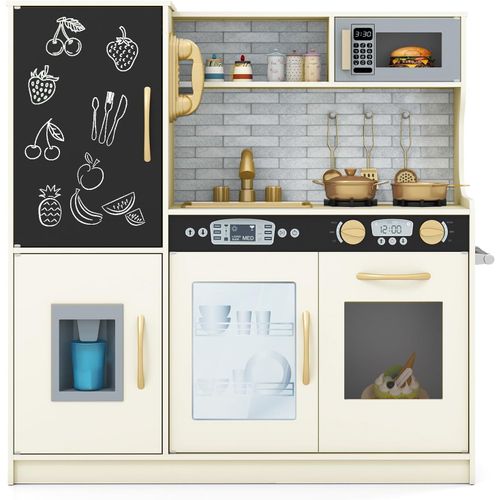 Cuisine Enfants Avec Tableau Noir, Micro-ondes et Machine De Glaçons, 82 X 24 X 80 Cm (beige)