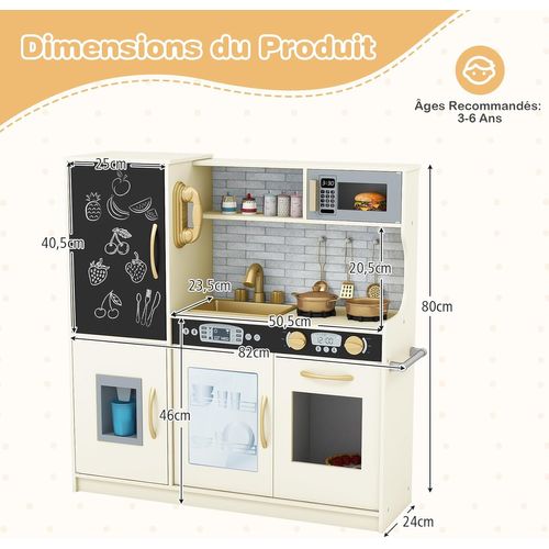Cuisine Enfants Avec Tableau Noir, Micro-ondes et Machine De Glaçons, 82 X 24 X 80 Cm (beige)