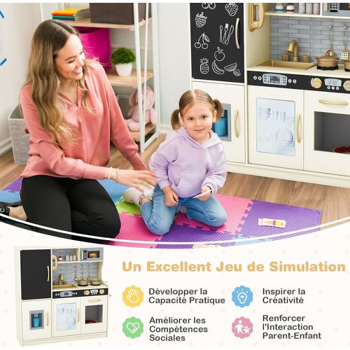 Cuisine Enfants Avec Tableau Noir, Micro-ondes et Machine De Glaçons, 82 X 24 X 80 Cm (beige)