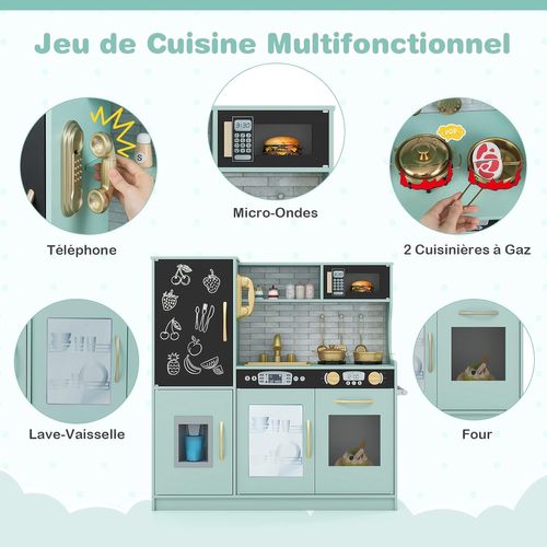 Cuisine Enfants Avec Tableau Noir, Micro-ondes et Machine De Glaçons, 82 X 24 X 80 Cm (vert)