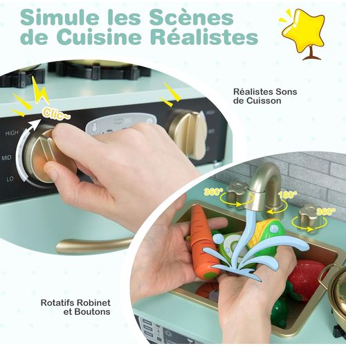 Cuisine Enfants Avec Tableau Noir, Micro-ondes et Machine De Glaçons, 82 X 24 X 80 Cm (vert)