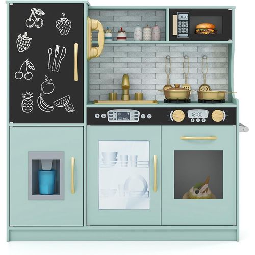 Cuisine Enfants Avec Tableau Noir, Micro-ondes et Machine De Glaçons, 82 X 24 X 80 Cm (vert)