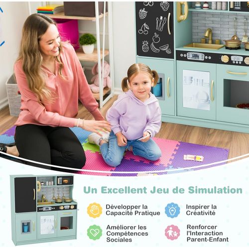 Cuisine Enfants Avec Tableau Noir, Micro-ondes et Machine De Glaçons, 82 X 24 X 80 Cm (vert)