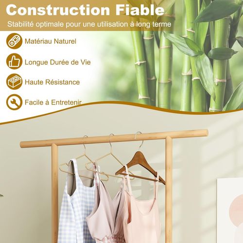 Porte-vêtements Bambou 100x33x172cm Sur Roulette, Panier Linge 60l Rotin Pe ,naturel