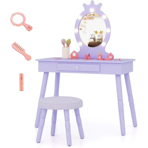 Coiffeuse Enfant Fille Avec Miroir (avec Miroir, Lumière Et Chaise ),70x34x99 Cm,violet