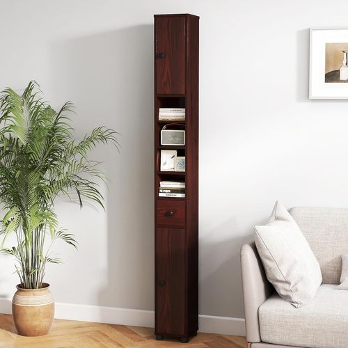 Meuble Colonne Salle De Bain, 2 Placards à Porte, 1 Tiroir, 20 X 20 X 180 Cm (marron Rustique)