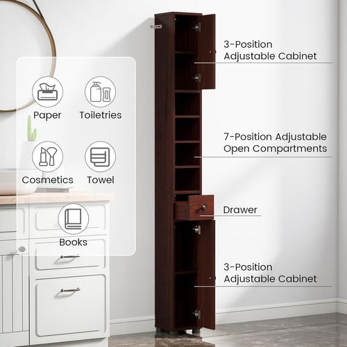 Meuble Colonne Salle De Bain, 2 Placards à Porte, 1 Tiroir, 20 X 20 X 180 Cm (marron Rustique)