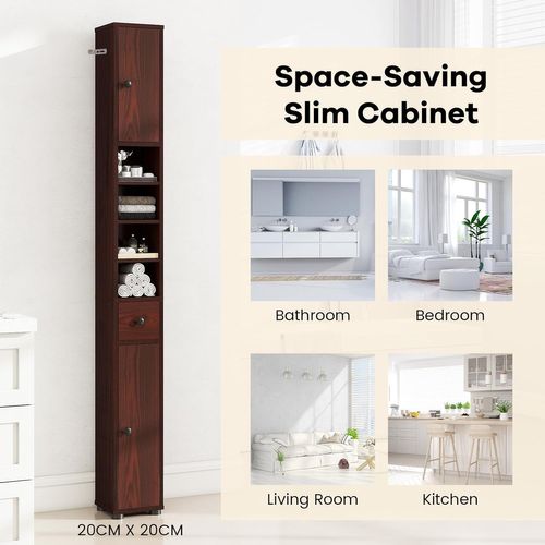 Meuble Colonne Salle De Bain, 2 Placards à Porte, 1 Tiroir, 20 X 20 X 180 Cm (marron Rustique)