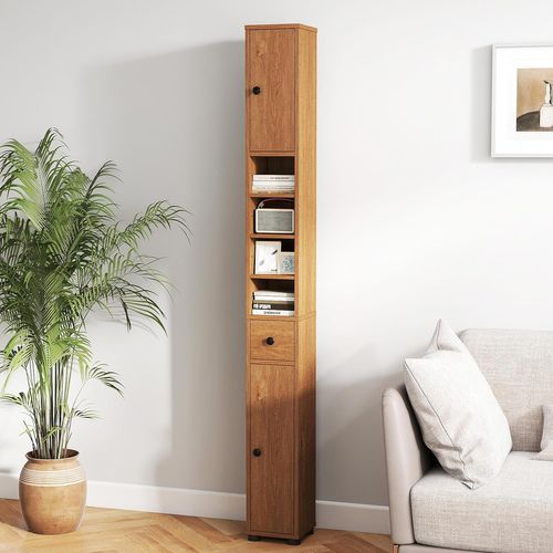 Meuble Colonne Salle De Bain, 2 Placards à Porte, 1 Tiroir, 20 X 20 X 180 Cm (naturel)