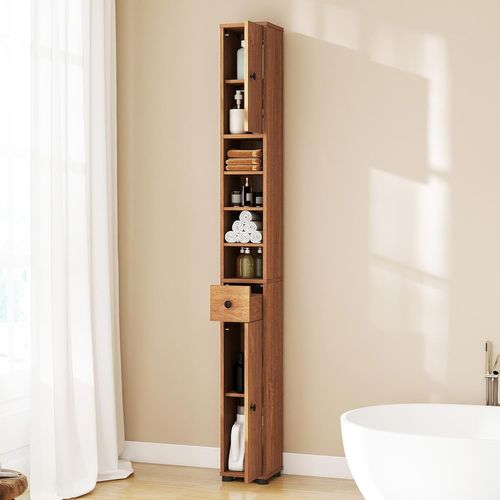 Meuble Colonne Salle De Bain, 2 Placards à Porte, 1 Tiroir, 20 X 20 X 180 Cm (naturel)