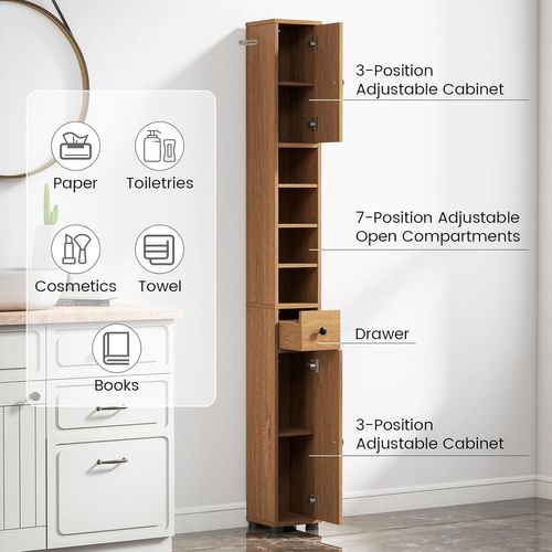 Meuble Colonne Salle De Bain, 2 Placards à Porte, 1 Tiroir, 20 X 20 X 180 Cm (naturel)