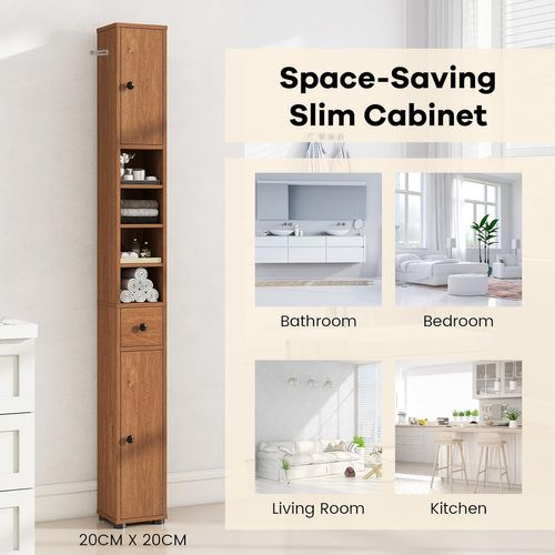 Meuble Colonne Salle De Bain, 2 Placards à Porte, 1 Tiroir, 20 X 20 X 180 Cm (naturel)