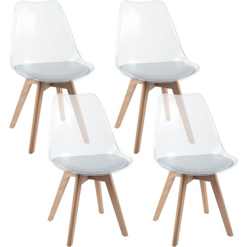Lot 4 Chaises Scandinaves Transparentes, Bois Hêtre, Siège Simili Cuir,52x47x81cm ,blanc