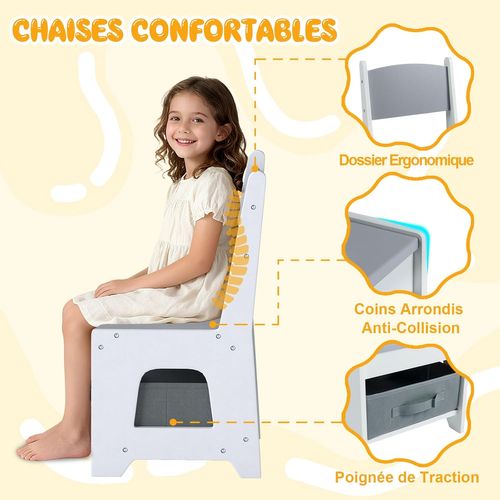 Table Enfant 4 En 1 Avec 2 Chaises Et Tableaux Réversibles, Bibliothèques, 62x62cm,gris