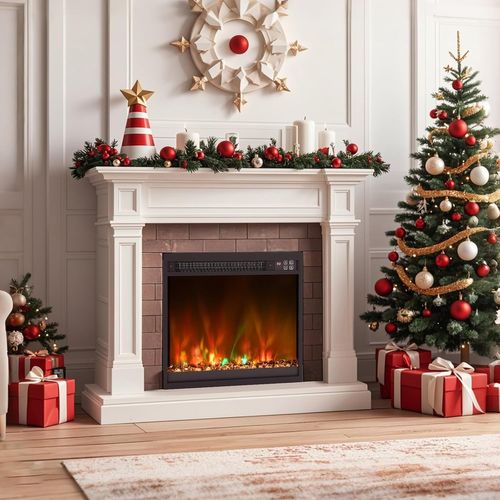 Cheminée Électrique Encastré 1500w, 18" Avec Télécommande 16,5°c à 32°c Minuterie 0,5-9h