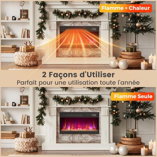 Cheminée Électrique Encastré 1500w, 23" Avec Télécommande 16,5°c à 32°c Minuterie 0,5-9h
