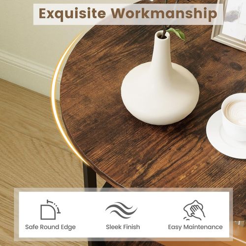Table D'appoint Ronde 50x50x61cm, 2 Niveaux, Cadre Métal, Style Industriel ,brun Rustique
