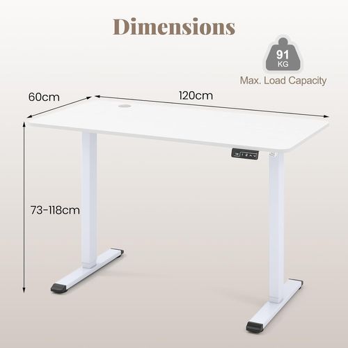 Bureau Assis-debout Électrique 120x60cm, Réglable Hauteur, Mémoire, Anti-collision ,blanc