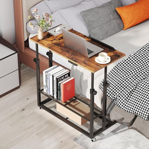 Bureau Debout Mobile 81x50x89cm, Réglable Hauteur, Plateau Inclinable, à Roulettes,brun