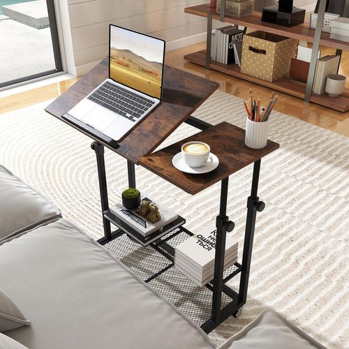 Bureau Debout Mobile 81x50x89cm, Réglable Hauteur, Plateau Inclinable, à Roulettes,brun