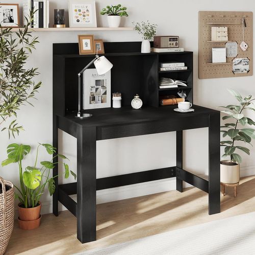 Bureau D'ordinateur 108x60cm Avec Bibliothèque, Prise Et USB Intégrées, Passe-câbles, Noir