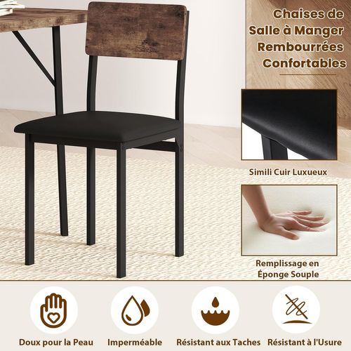 Table à Manger Avec 4 Chaises, Cadre En Métal, Tabourets Rembourrées En Simili Cuir