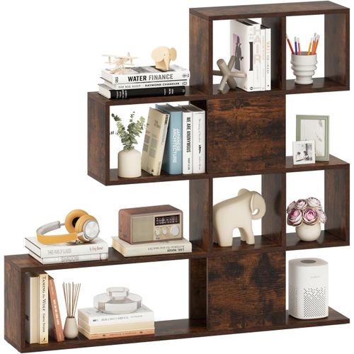 Bibliothèque 5 Niveaux Forme S, 6 Compartiments, Étagère Rangement, 120x20x109cm, Marron