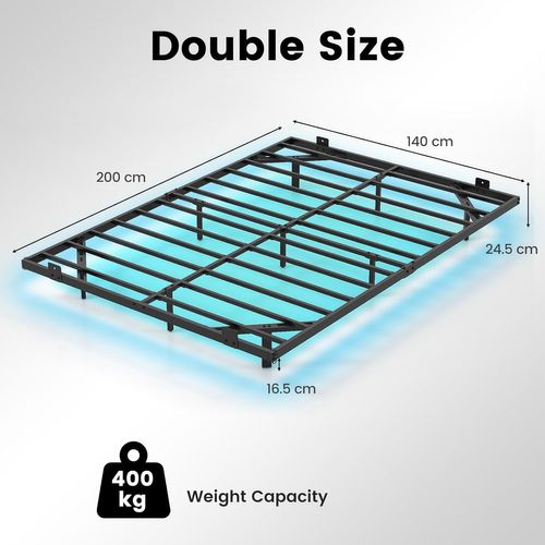 Cadre De Lit Flottant 140x200cm, Éclairage LED, Ports USB, Télécommande, Métal ,noir