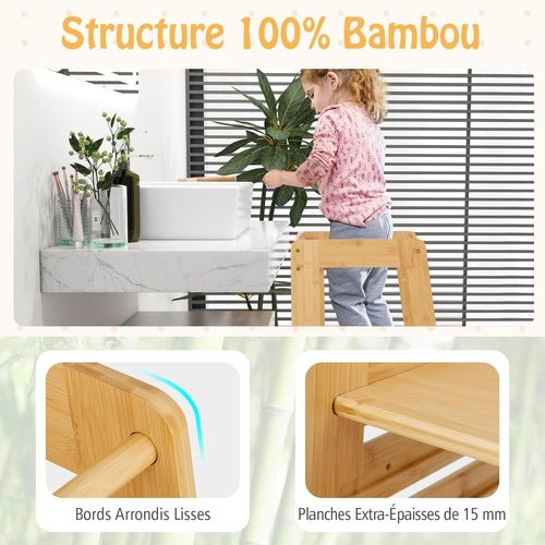 Tour D'apprentissage Montessori Bambou, 4 Hauteurs Réglables, 58x60x91cm, 18 Mois+,naturel