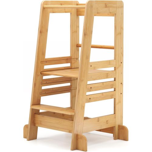 Tour D'apprentissage Montessori Bambou, 4 Hauteurs Réglables, 58x60x91cm, 18 Mois+,naturel