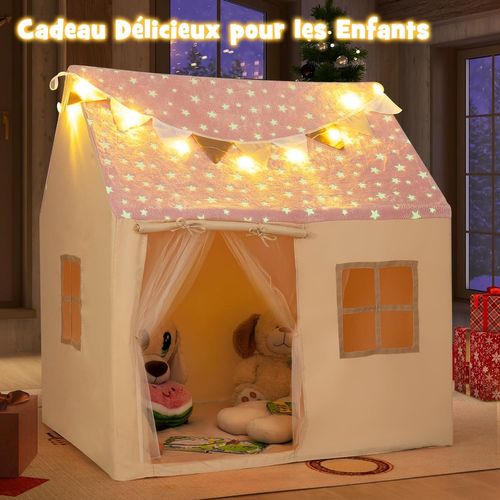 Tente De Jeux Enfant Tissu Phosphorescent, Guirlande Lumineuse, 119x104x129cm,3 Ans+ ,rose