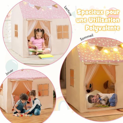 Tente De Jeux Enfant Tissu Phosphorescent, Guirlande Lumineuse, 119x104x129cm,3 Ans+ ,rose