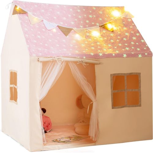 Tente De Jeux Enfant Tissu Phosphorescent, Guirlande Lumineuse, 119x104x129cm,3 Ans+ ,rose