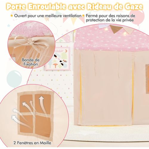 Tente De Jeux Enfant Tissu Phosphorescent, Guirlande Lumineuse, 119x104x129cm,3 Ans+ ,rose