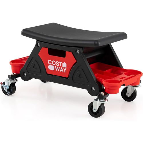 Tabouret D'atelier à Roulettes, Tiroir Coulissant Et 2 Plateaux, Charge 135kg,noir+rouge