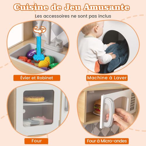 Cuisine Enfant Bois Avec Sons Et Lumières, Machine à Laver, Micro-ondes, 3 Ans+ (naturel)