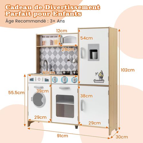 Cuisine Enfant Bois Avec Sons Et Lumières, Machine à Laver, Micro-ondes, 3 Ans+ (naturel)