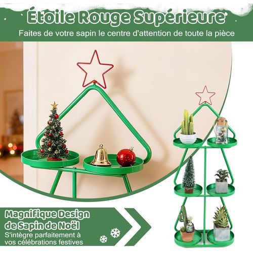 Chariot Rangement 3 Niveaux Thème Renne Noël, Cadre Métal, Roues, 44x22.5x109.5cm ,vert