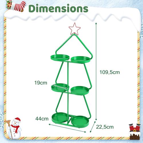 Chariot Rangement 3 Niveaux Thème Renne Noël, Cadre Métal, Roues, 44x22.5x109.5cm ,vert