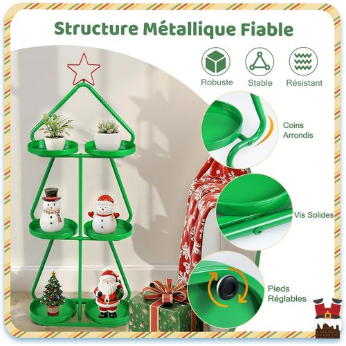 Chariot Rangement 3 Niveaux Thème Renne Noël, Cadre Métal, Roues, 44x22.5x109.5cm ,vert