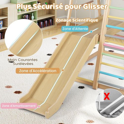 Aire De Jeux Escalade 8 En 1 Bois, Toboggan Balançoire Filet,charge 50kg 3-5 Ans ,coloré
