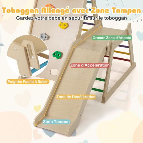 Aire De Jeux Escalade 3 En 1 Bois, Toboggan Échelle Rampe, Charge 150kg 3 Ans+ ,coloré