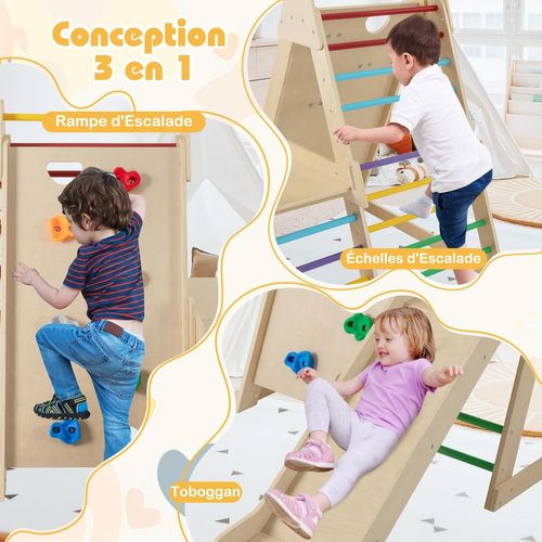Aire De Jeux Escalade 3 En 1 Bois, Toboggan Échelle Rampe, Charge 150kg 3 Ans+ ,coloré