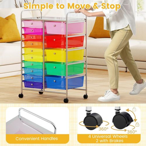 Chariot De Rangement à Roulettes à 15 Tiroirs,cadre Métallique Chromé,62 X 39 X 97 Cm