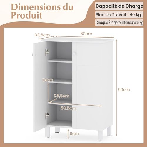 Meuble à Chaussure à 4 Niveaux, Étagères Amovibles, Entree 12 Paires Avec 2 Portes, Blanc