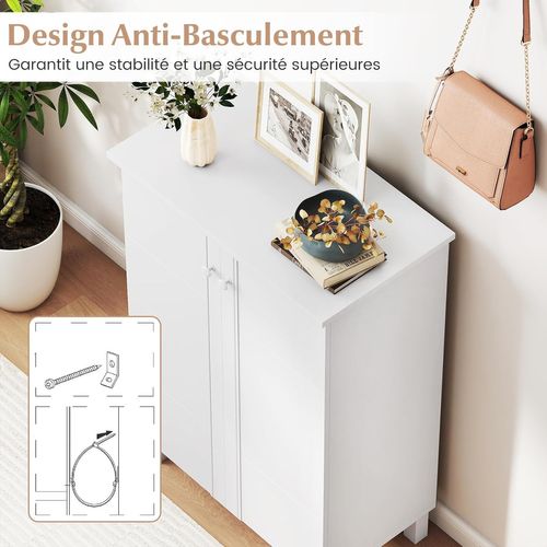 Meuble à Chaussure à 4 Niveaux, Étagères Amovibles, Entree 12 Paires Avec 2 Portes, Blanc