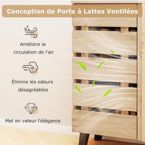 Meuble à Chaussure à 4 Niveaux, 3 Étagères Amovibles Et Portes, 16 Paires, Naturel