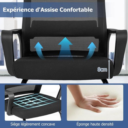 Lot 2 Chaises Bureau Ergonomiques, Dossier Maille, Siège Rembourré, Réception (noir)