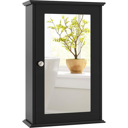 Armoire Murale Salle De Bain 15x34x53cm, Porte-miroir, 2 Niveaux, Étagère Réglable ,noir