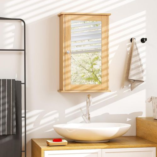 Armoire Murale Salle De Bain 15x34x53cm, Porte-miroir, 2 Niveaux, Étagère Réglable ,naturel